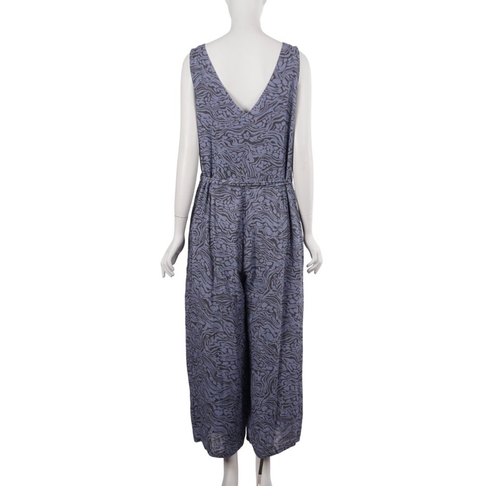 CALME by JOHNNY WAS Jumpsuit M Blue Print Cotton Sleeveless Wide Leg Tie Belt - Picture 4 of 9